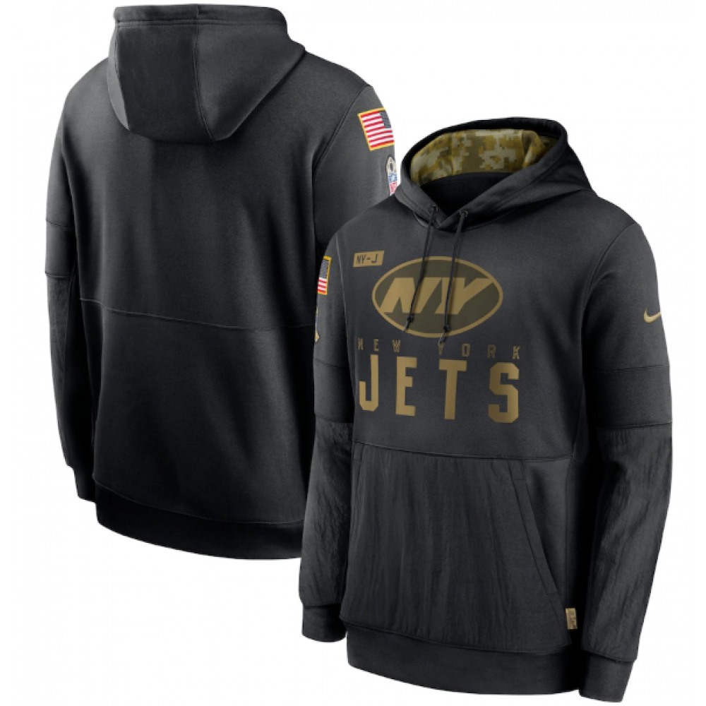 Men's New York Jets 2020 Black Salute to Service Sideline Performance Pullover Hoodie 1