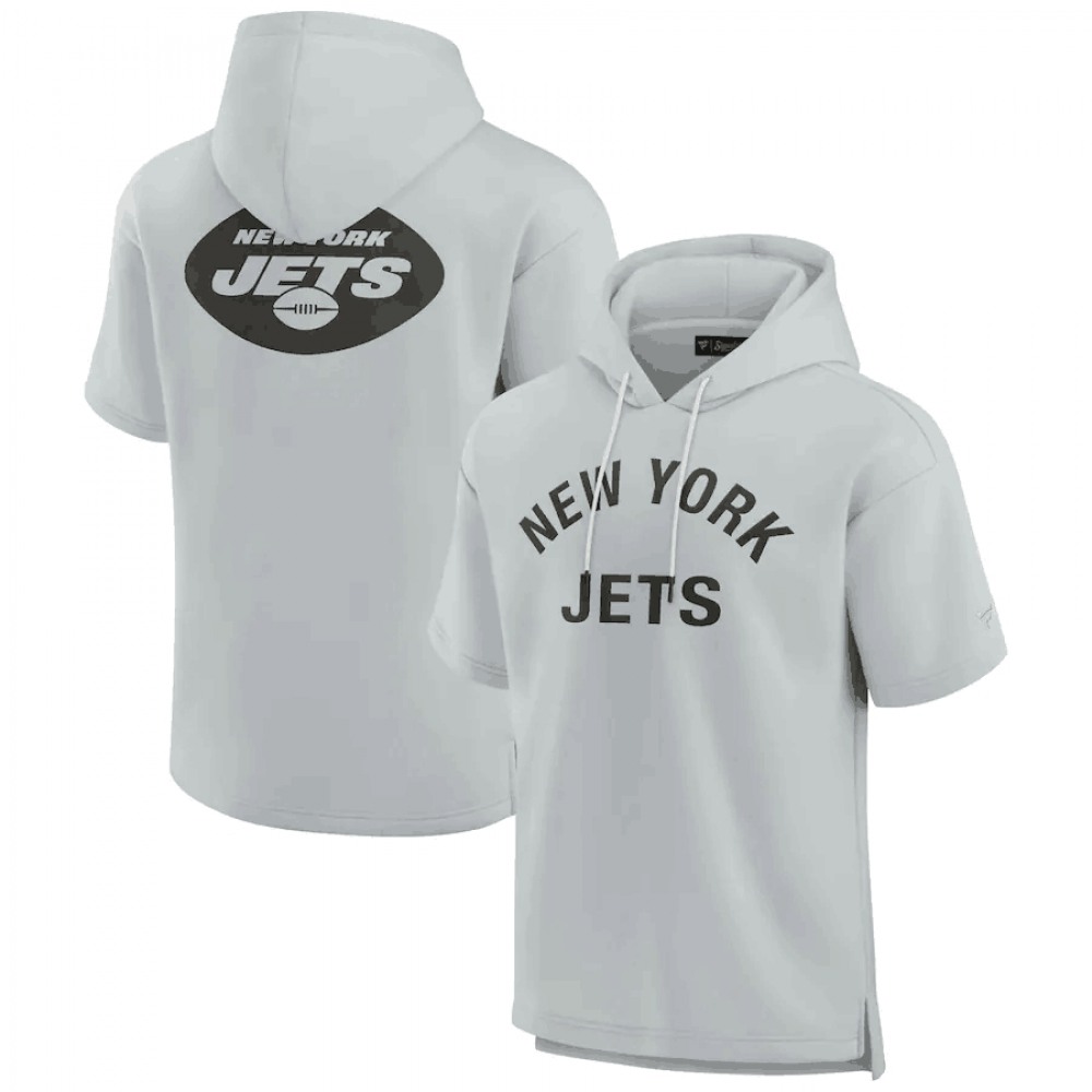 Men's New York Jets Gray Super Soft Fleece Short Sleeve Hoodie 1