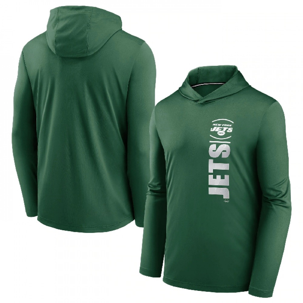 Men's New York Jets Green Fan Gear Team Stack Hoodie Performance Long Sleeve T-Shirt 1