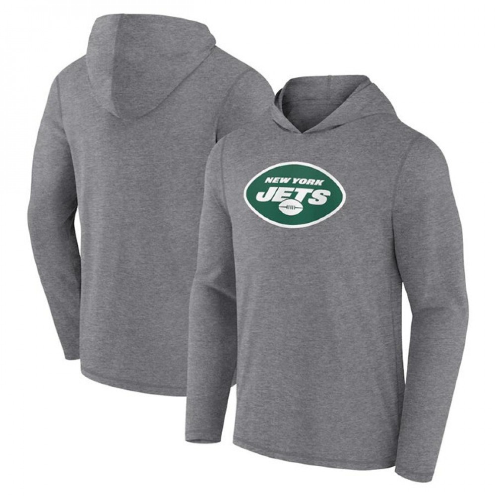 Men's New York Jets Heather Gray Primary Logo Long Sleeve Hoodie T-Shirt 1