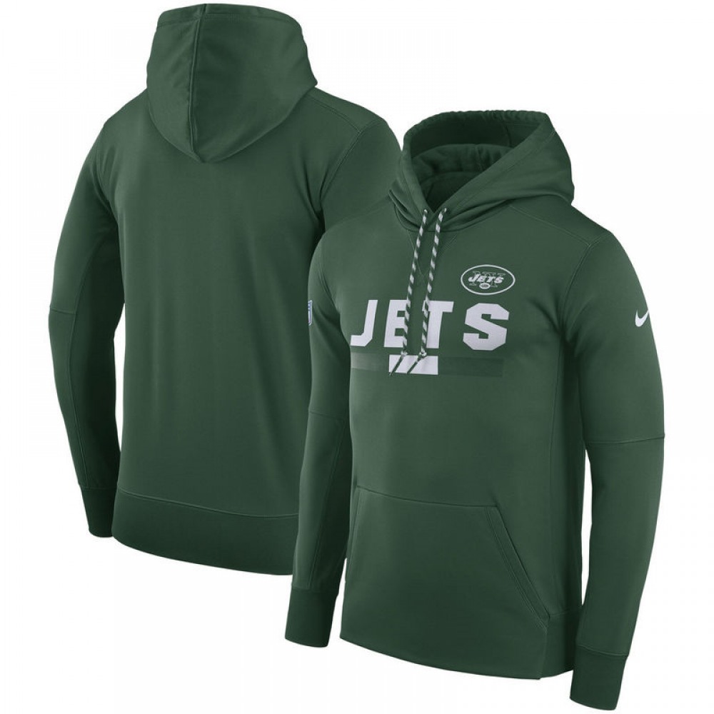 Men's New York Jets Green Sideline Team Name Performance Pullover Hoodie 1