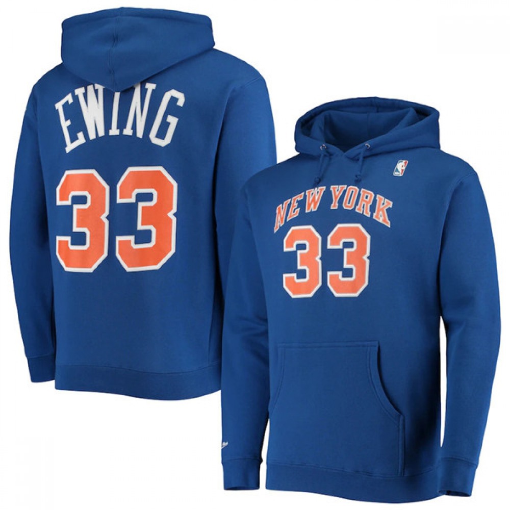 Men's New York Knicks #33 Patrick Ewing 2021 Blue Pullover Hoodie 1