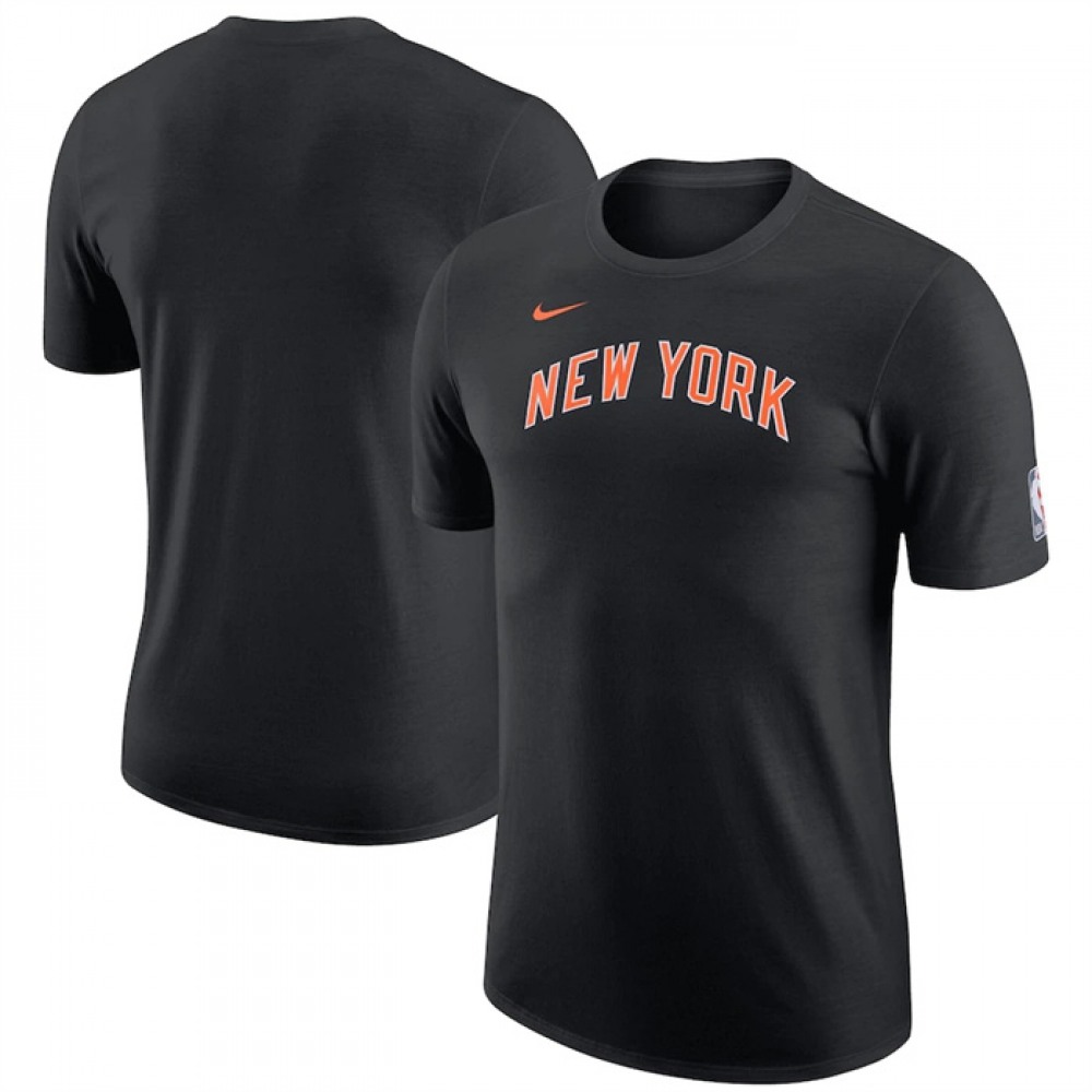Men's New York Knicks Black 2022/23 City Edition Essential Warmup T-Shirt 1