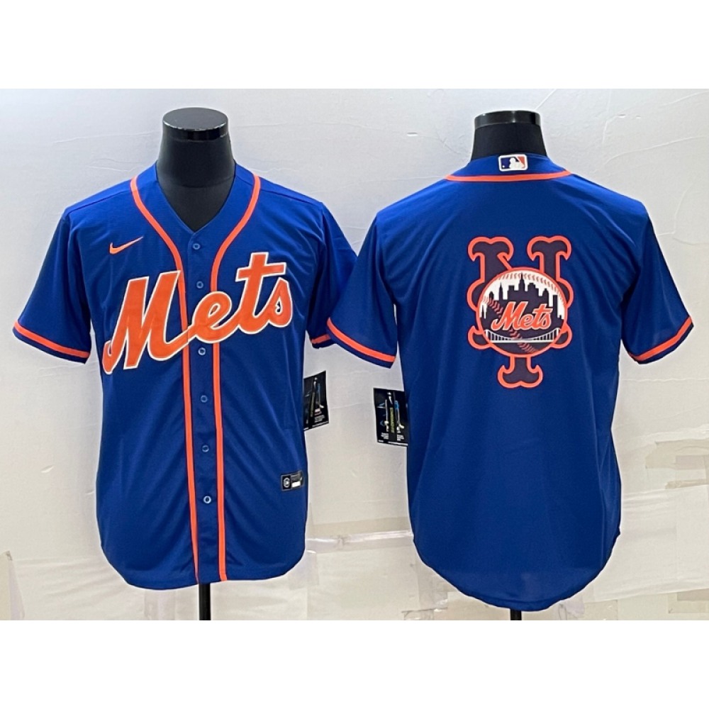 Men's New York Mets Royal Team Big Logo Cool Base Stitched Baseball Jersey 1