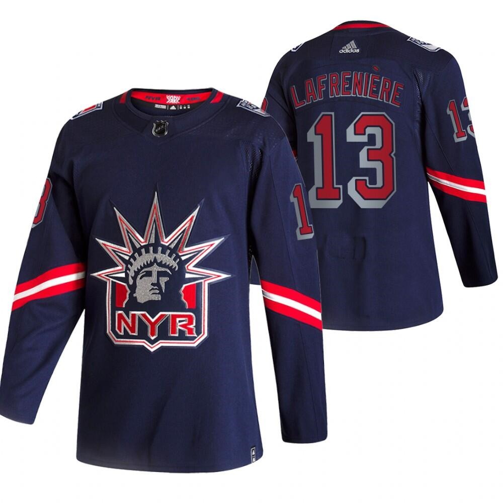 Men's New York Rangers #13 Alexis Lafreniere 2021 Navy Reverse Retro Stitched Jersey 1