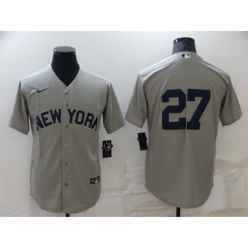 Men's New York Yankees #27 Giancarlo Stanton 2021 Grey Field of Dreams Cool Base Stitched Baseball Jersey 1