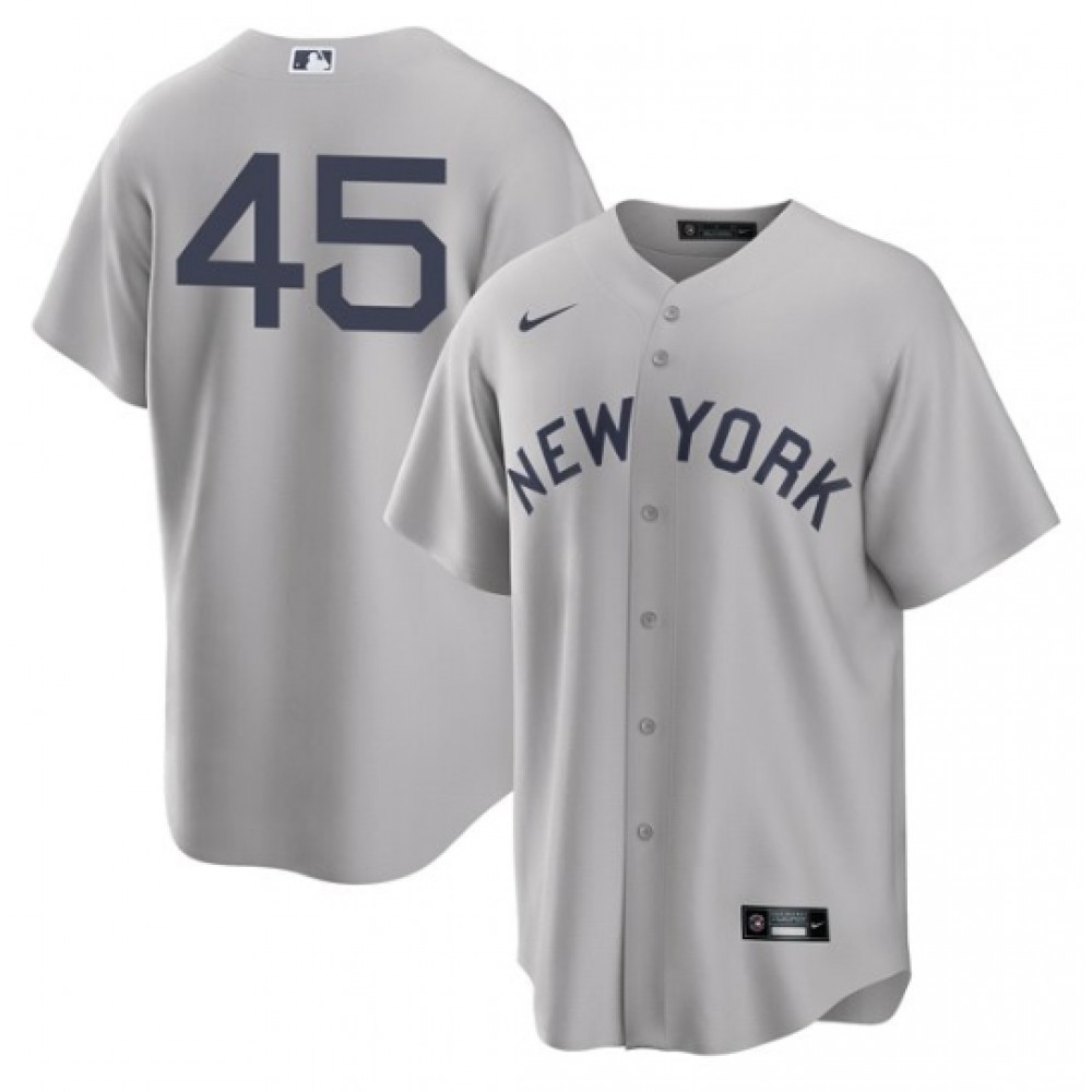 Men's New York Yankees #45 Gerrit Cole 2021 Grey Field of Dreams Cool Base Stitched Baseball Jersey 1