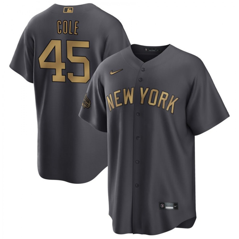Men's New York Yankees #45 Gerrit Cole 2022 All-Star Charcoal Cool Base Stitched Baseball Jersey 1