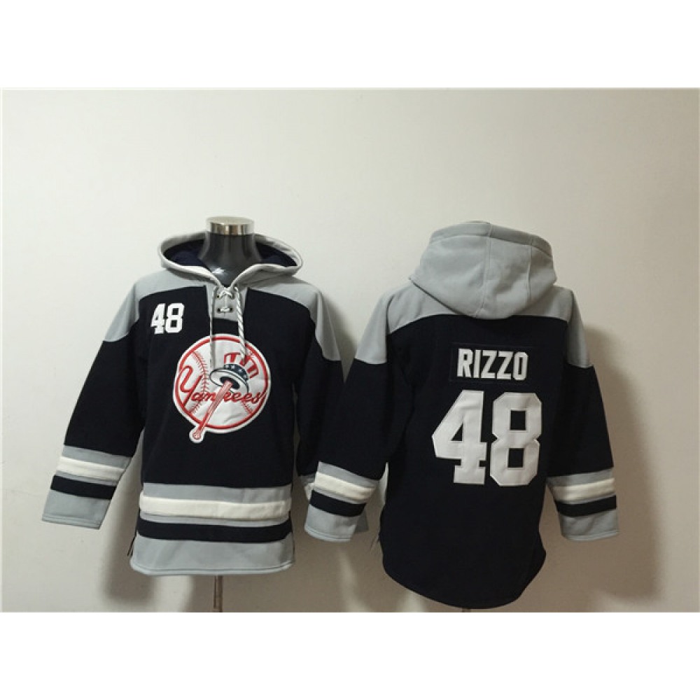 Men's New York Yankees #48 Anthony Rizzo Black/Grey Ageless Must-Have Lace-Up Pullover Hoodie 1