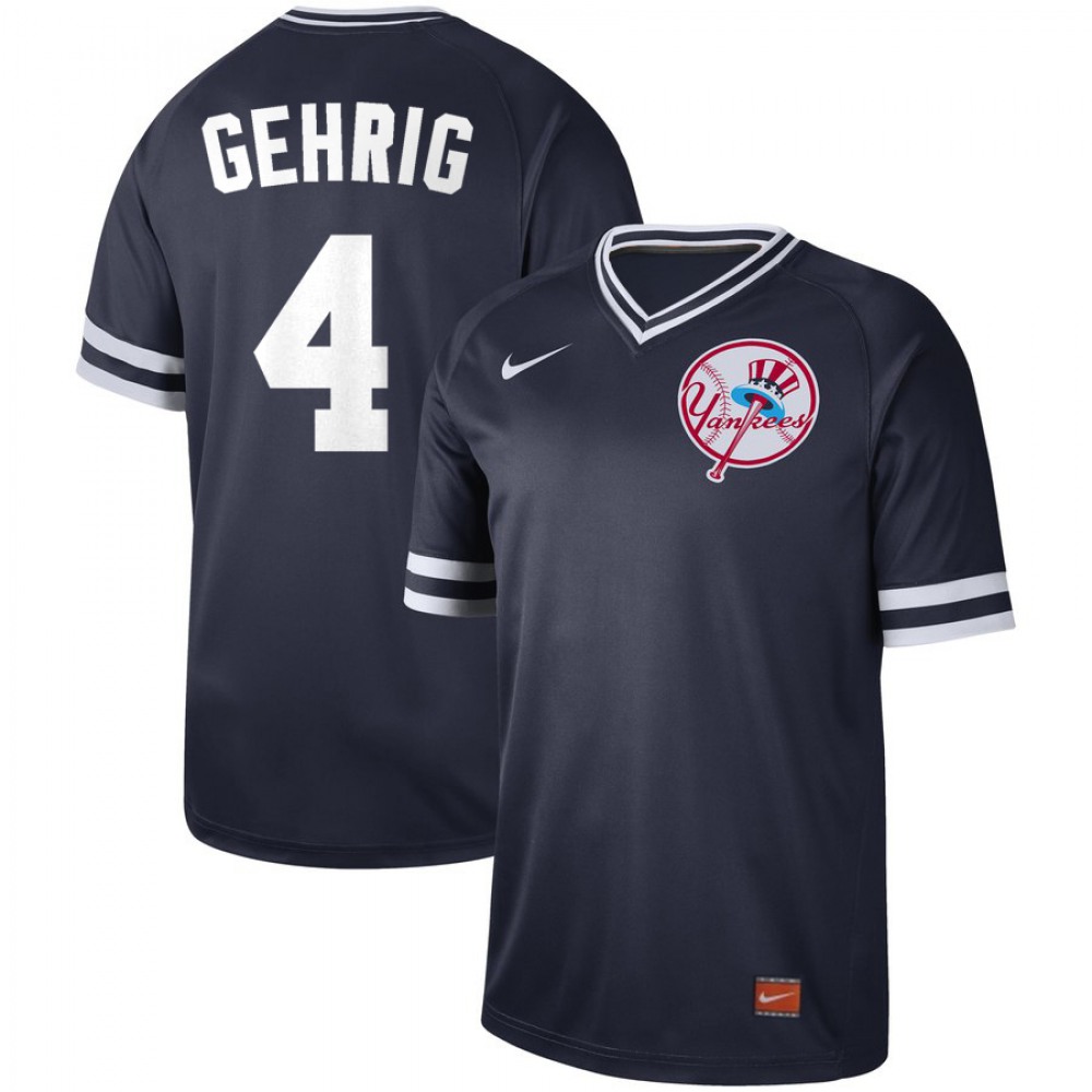 Men's New York Yankees #4 Lou Gehrig Navy Cooperstown Legend Collection Stitched MLB Jersey 1
