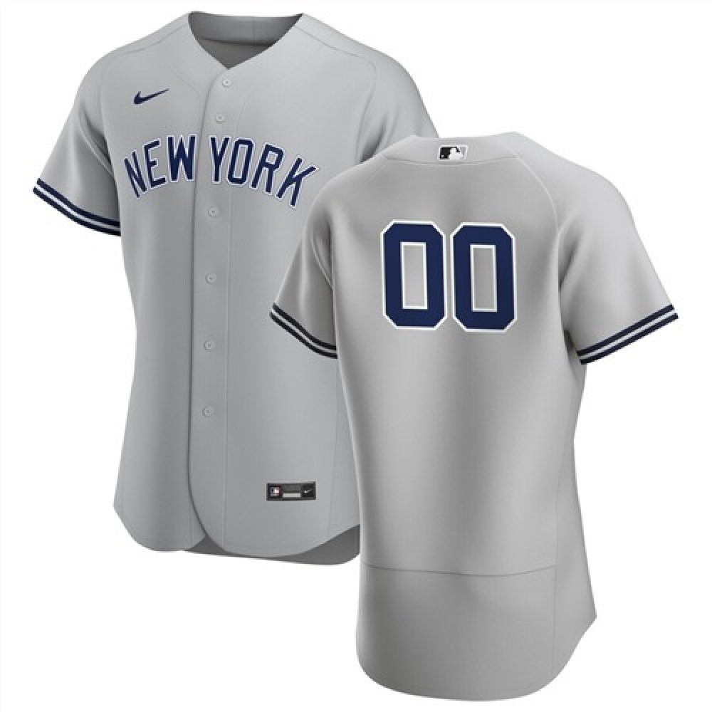 Men's New York Yankees Grey Customized Stitched MLB Jersey 1