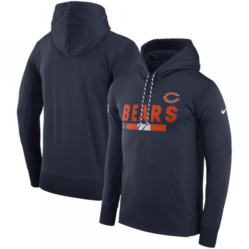 Men's Chicago Bears Navy Blue Sideline Team Name Performance Pullover Hoodie 1