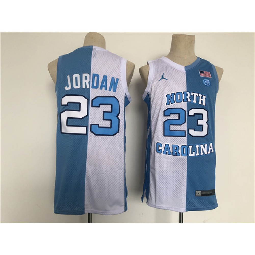 Men's North Carolina Tar Heels #23 Michael Jordan Blue/White Split Stitched Jersey 1