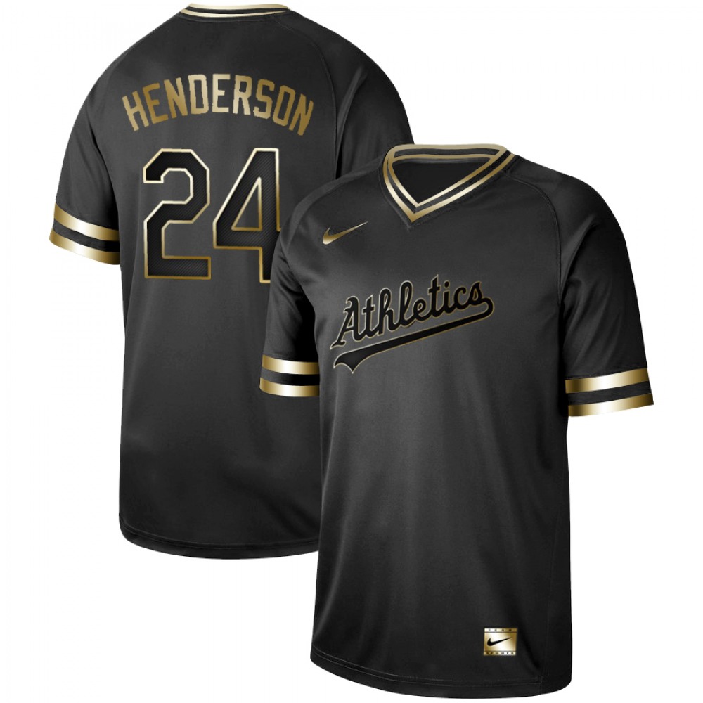 Men's Oakland Athletics #24 Rickey Henderson Black Gold Stitched MLB Jersey 1