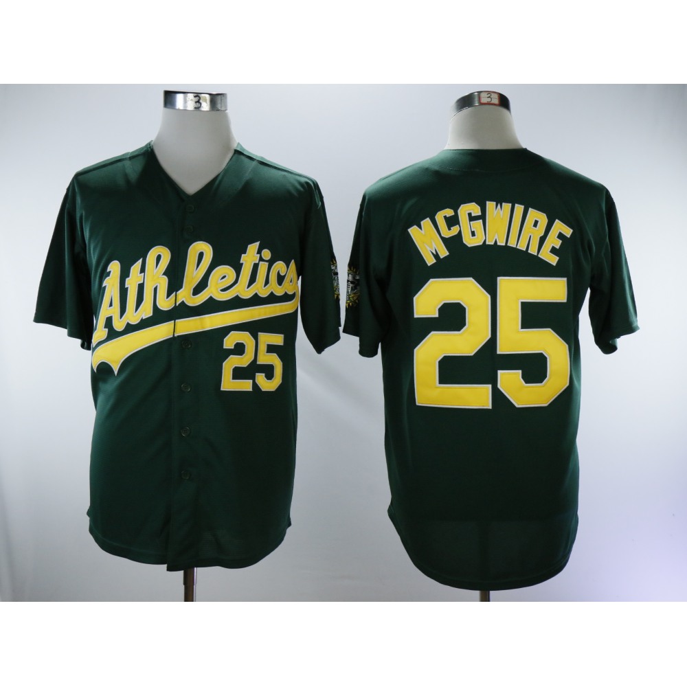Men's Oakland Athletics #25 Mark McGwire Green Throwback Stitched MLB Jersey 1
