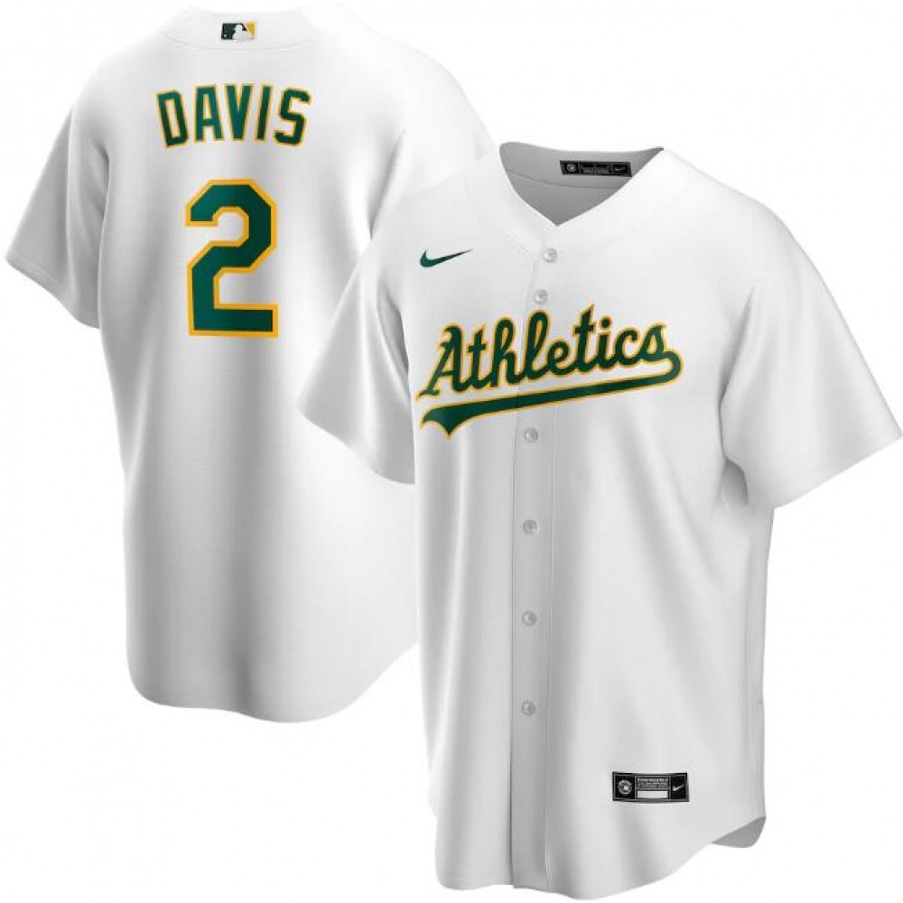 Men's Oakland Athletics #2 Khris Davis White Cool Base Stitched Jersey 1
