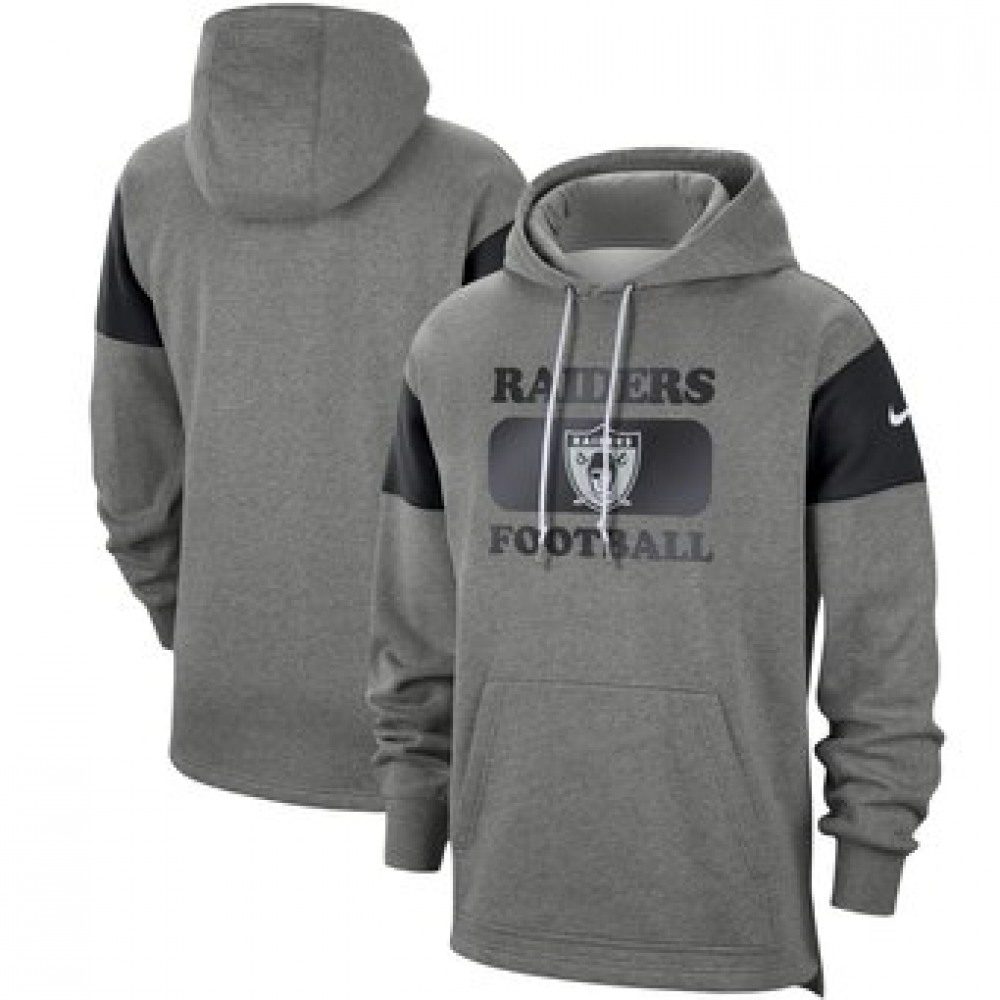 Men's Oakland Raiders 2019 Grey Fan Gear Historic Pullover Hoodie 1
