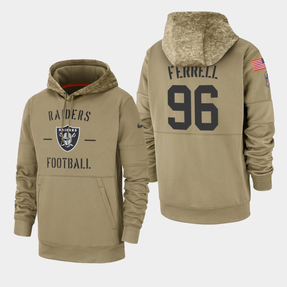 Men's Oakland Raiders #96 Clelin Ferrell Tan 2019 Salute to Service Sideline Therma Pullover Hoodie 1