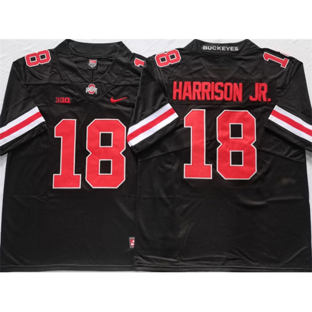 Men's Ohio State Buckeyes #18 Harrison jr Black/Red Stitched Jersey 1