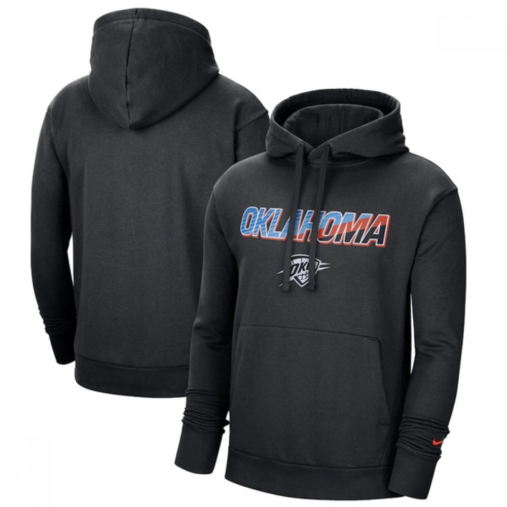 Men's Oklahoma City Thunder 2021 Black City Edition Essential Logo Fleece Pullover Hoodie 1