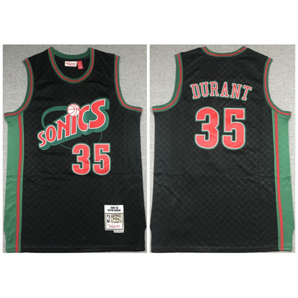 Men's Oklahoma City Thunder #35 Kevin Durant Black 2007-08 Black Throwback SuperSonics Stitched Jersey 1