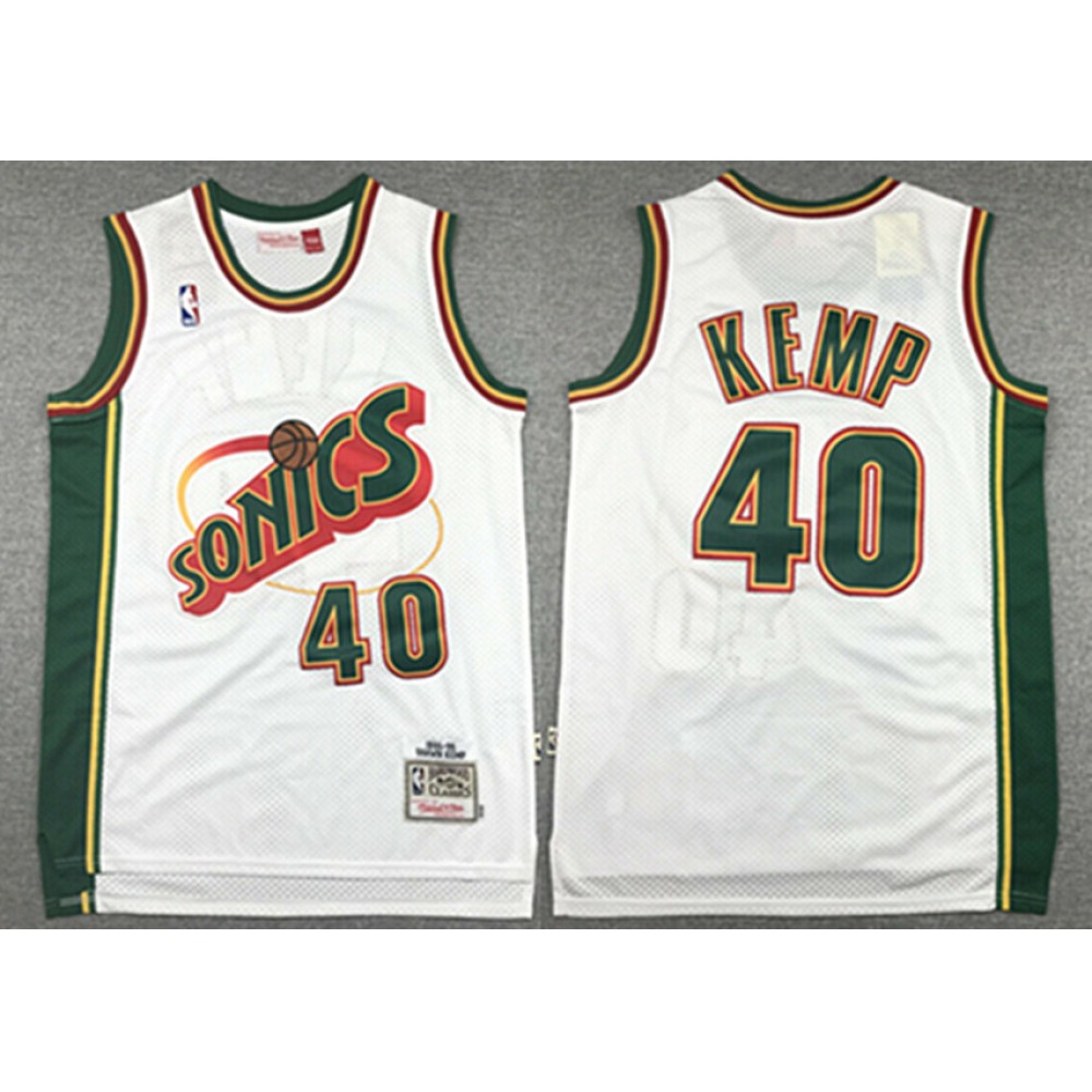 Men's Oklahoma City Thunder #40 Shawn Kemp White SuperSonics Stitched NBA Jersey 1