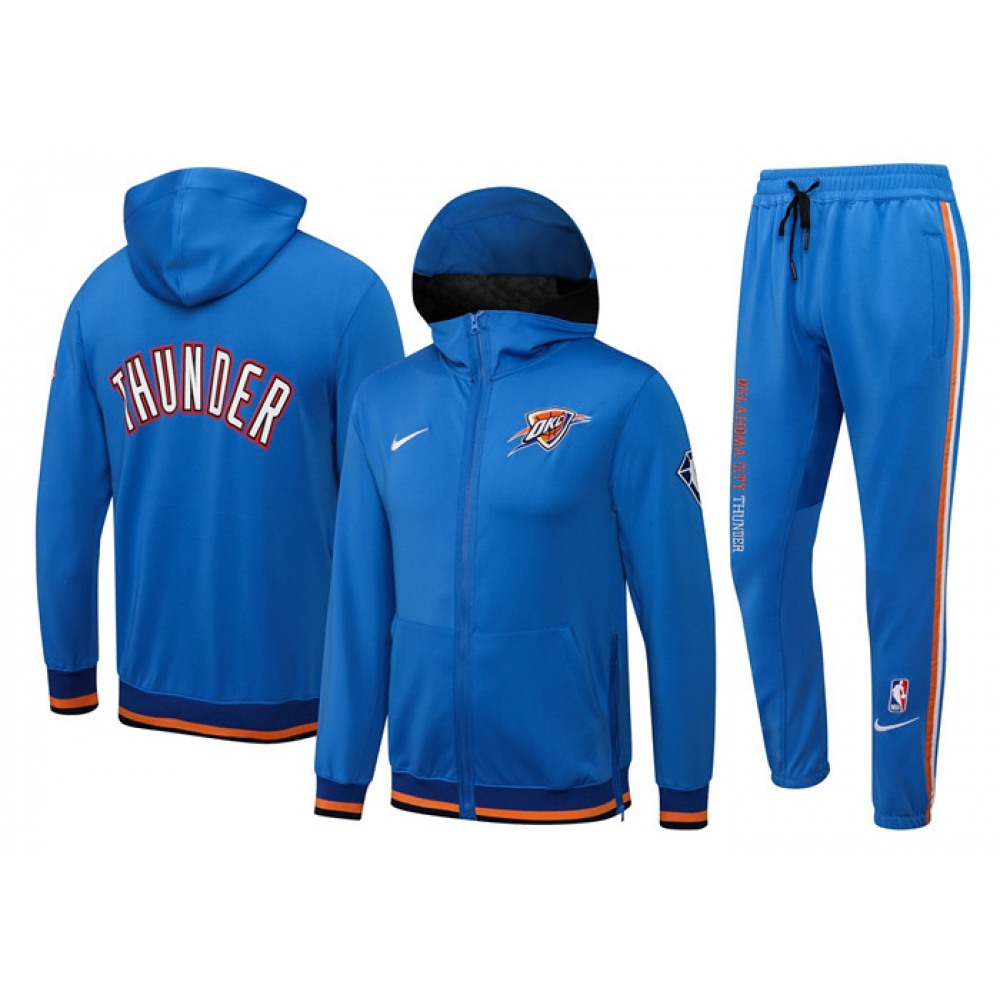 Men's Oklahoma City Thunder 75th Anniversary Blue Performance Showtime Full-Zip Hoodie Jacket And Pants Suit 1