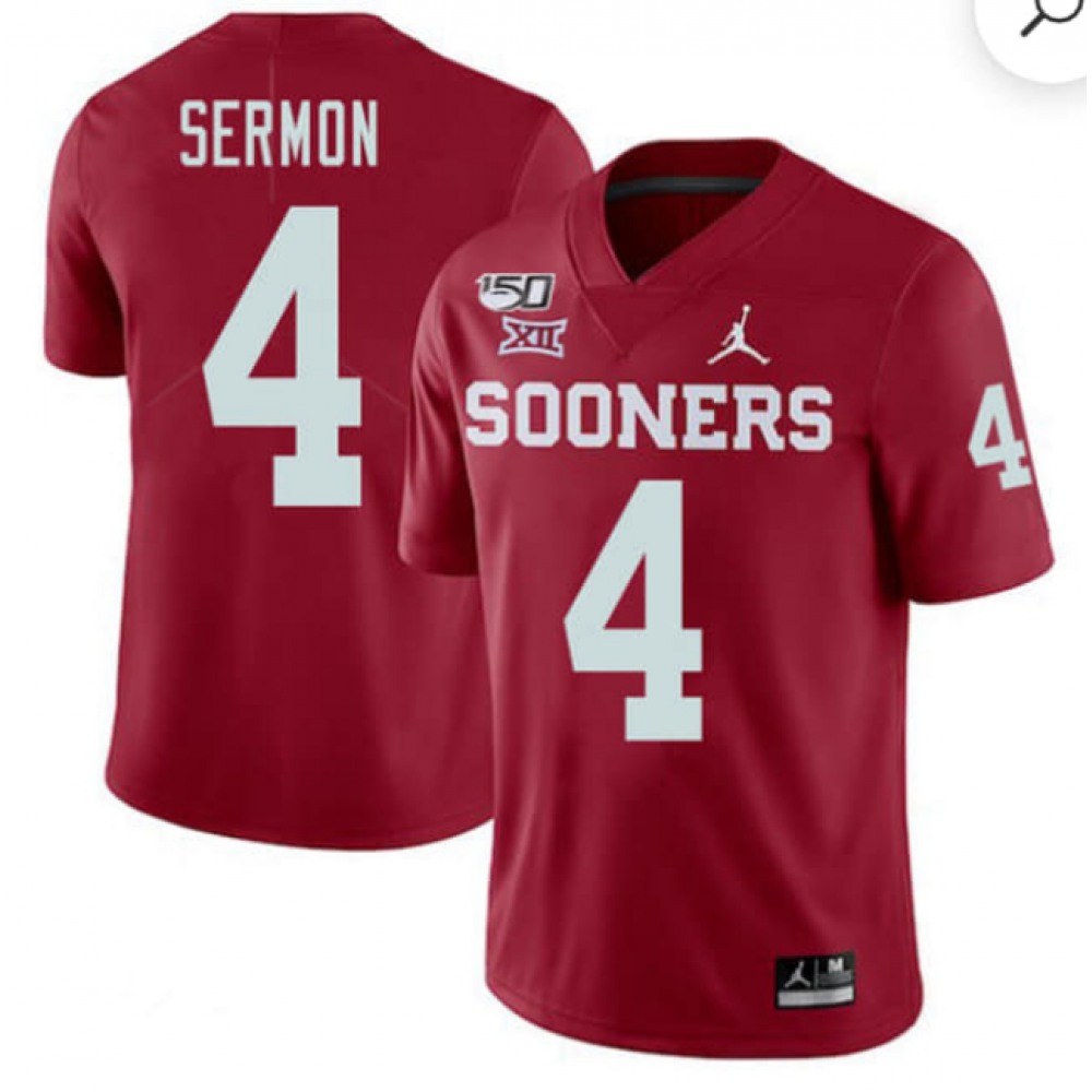 Men's Oklahoma Sooners #4 Trey Sermon Red 150th Season Stitched NCAA Jersey 1