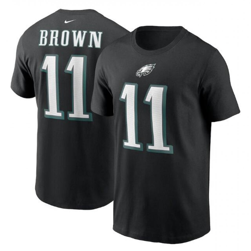 Men's Philadelphia Eagles #11 A. J. Brown 2022 Black Name & Number T-Shirt 1