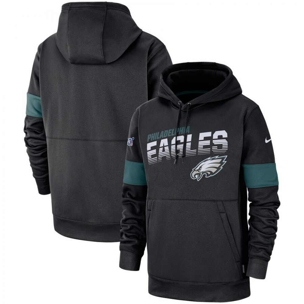Men's Philadelphia Eagles 2019 Black 100th Season Sideline Team Logo Performance Pullover Hoodie 1