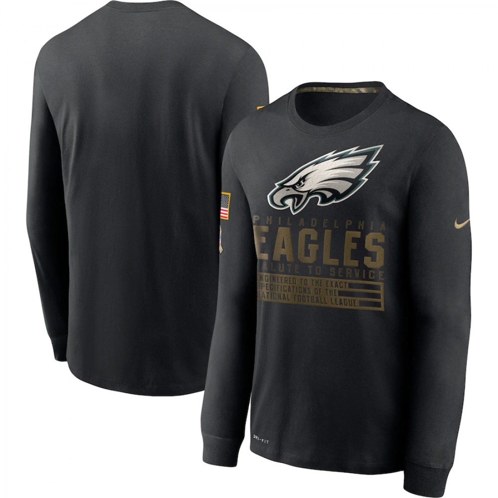 Men's Philadelphia Eagles 2020 Black Salute to Service Sideline Performance Long Sleeve T-Shirt 1