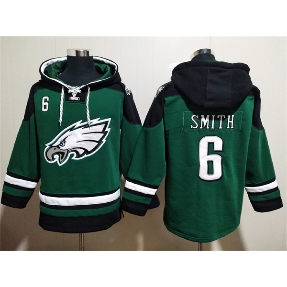 Men's Philadelphia Eagles #6 DeVonta Smith Green Lace-Up Pullover Hoodie 1