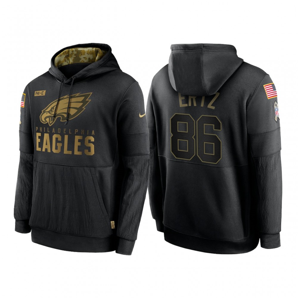 Men's Philadelphia Eagles #86 Zach Ertz 2020 Black Salute to Service Sideline Performance Pullover Hoodie 1
