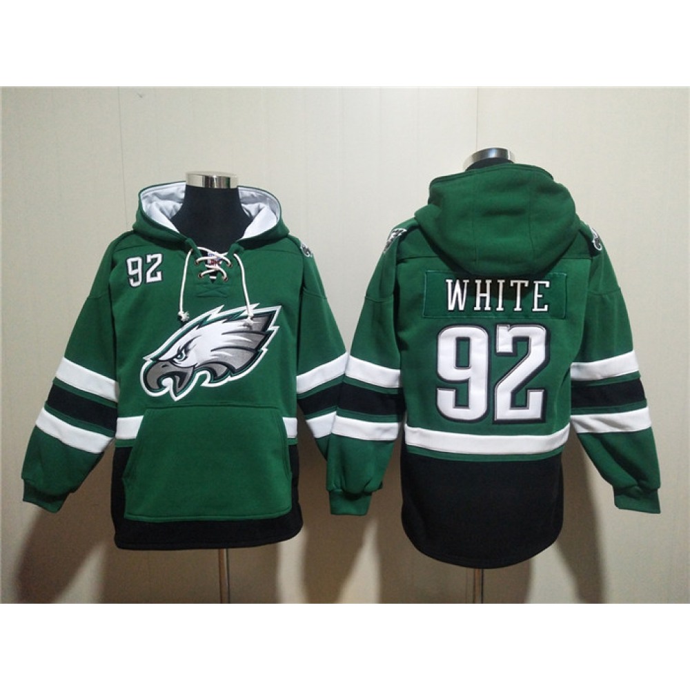 Men's Philadelphia Eagles #92 Reggie White Green Ageless Must-Have Lace-Up Pullover Hoodie 1