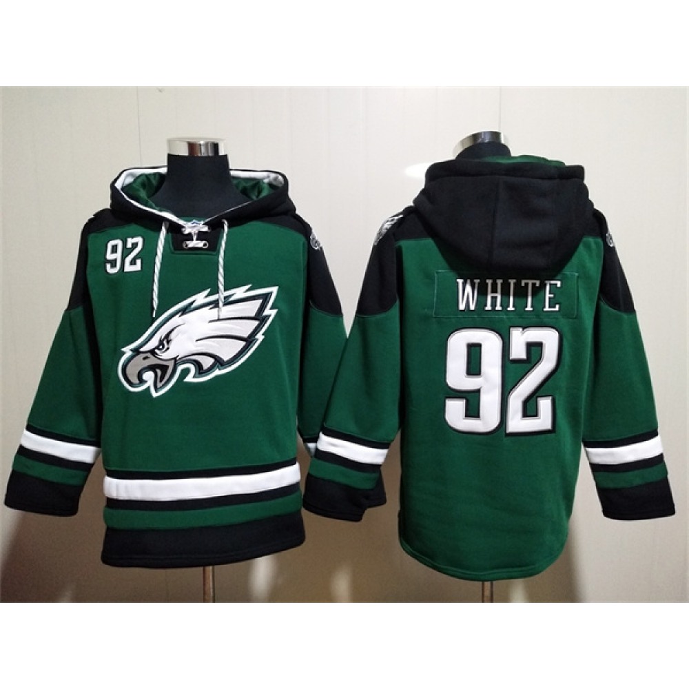 Men's Philadelphia Eagles #92 Reggie White Green Lace-Up Pullover Hoodie 1