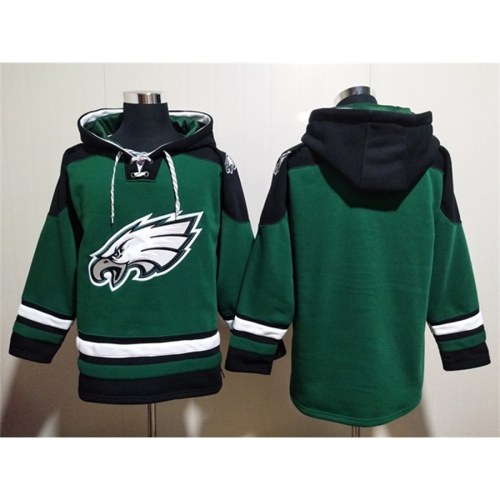 Men's Philadelphia Eagles Blank Green Lace-Up Pullover Hoodie 1