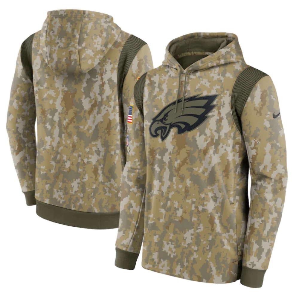 Men's Philadelphia Eagles Camo 2021 Salute To Service Therma Performance Pullover Hoodie 1