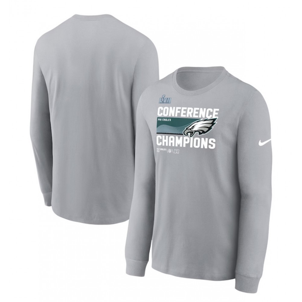 Men's Philadelphia Eagles Gray 2022 NFC Champions Locker Room Trophy Collection Long Sleeve T-Shirt 1
