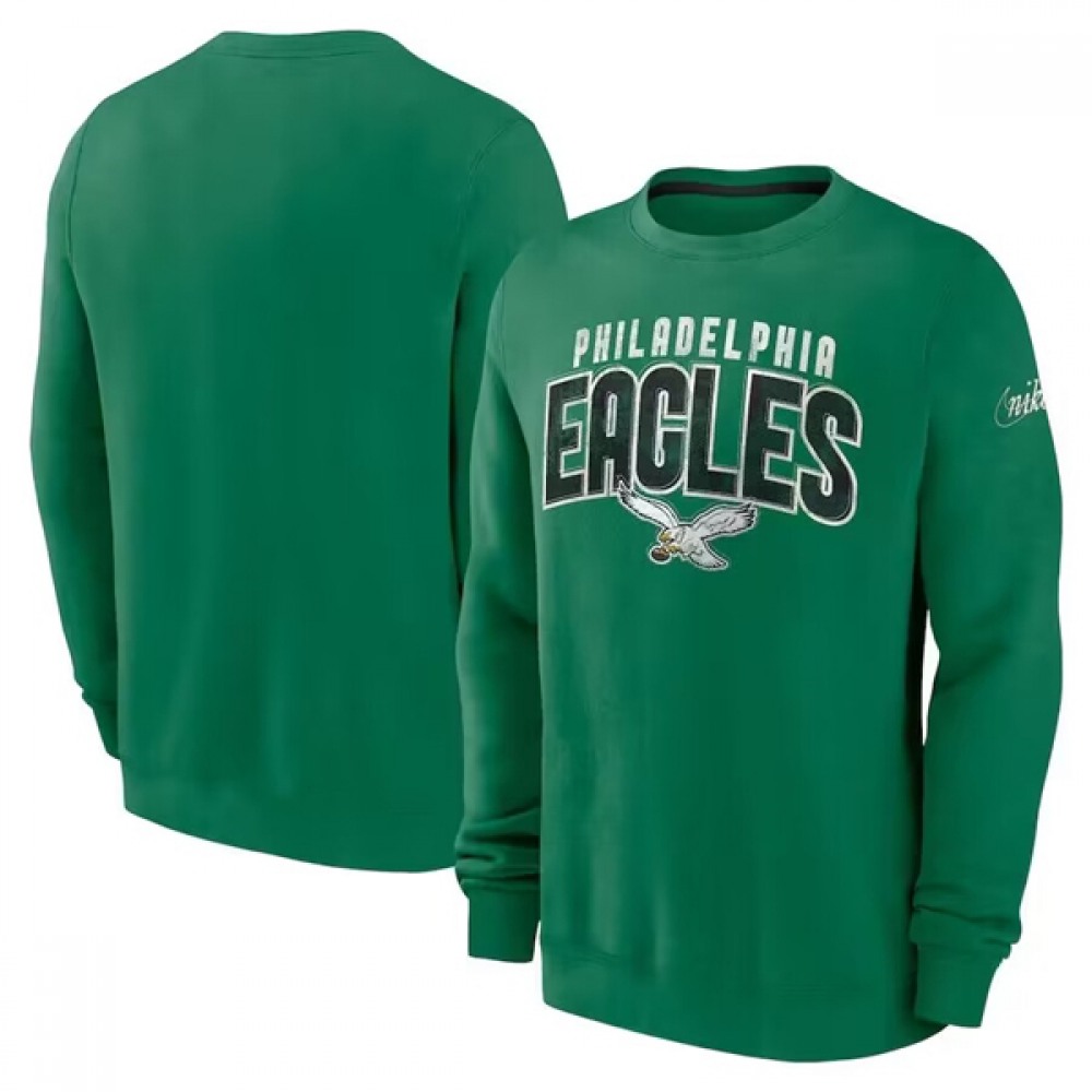 Men's Philadelphia Eagles Green Long Sleeve Pullover Sweatshirt 1