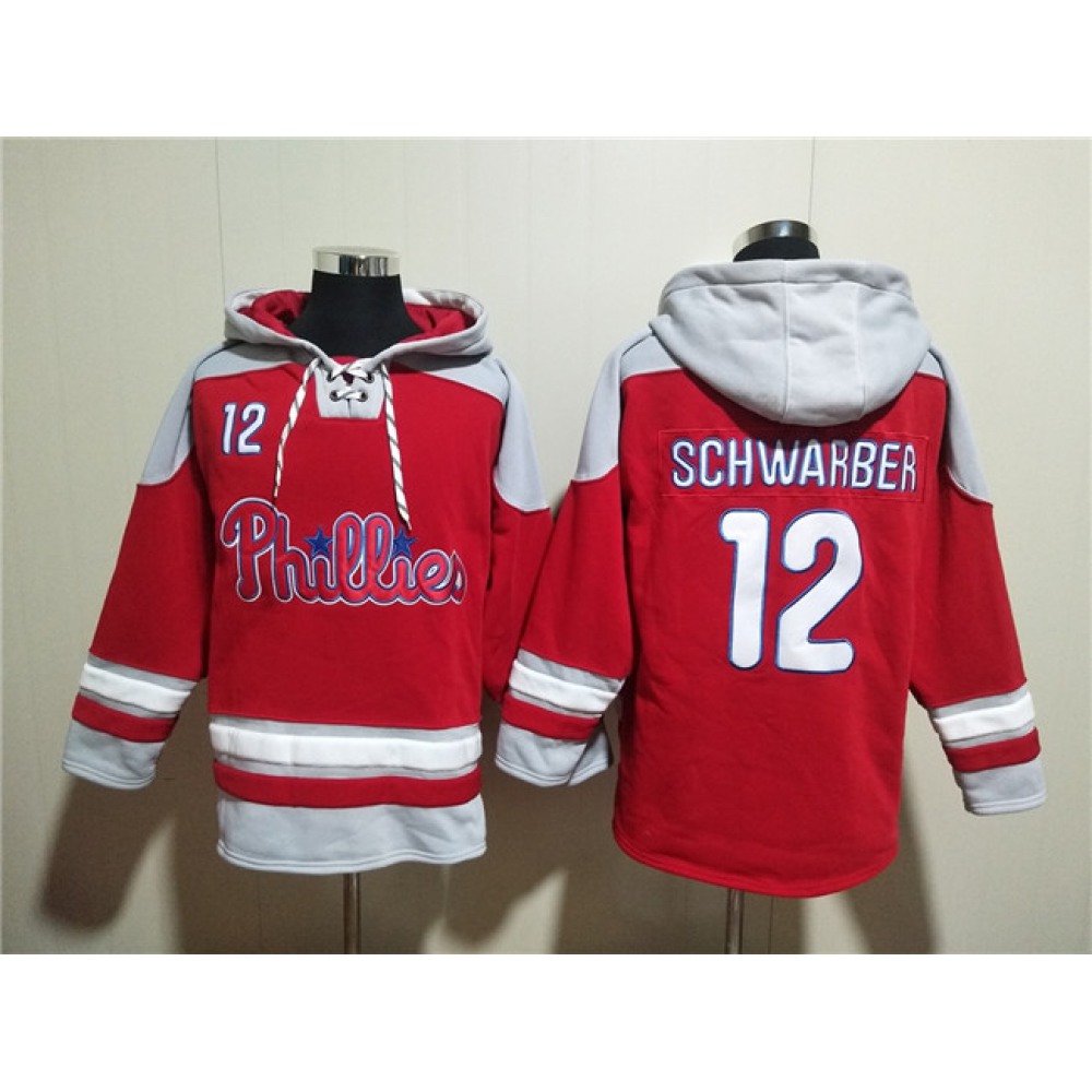 Men's Philadelphia Phillies #12 Kyle Schwarber Red Ageless Must-Have Lace-Up Pullover Hoodie 1