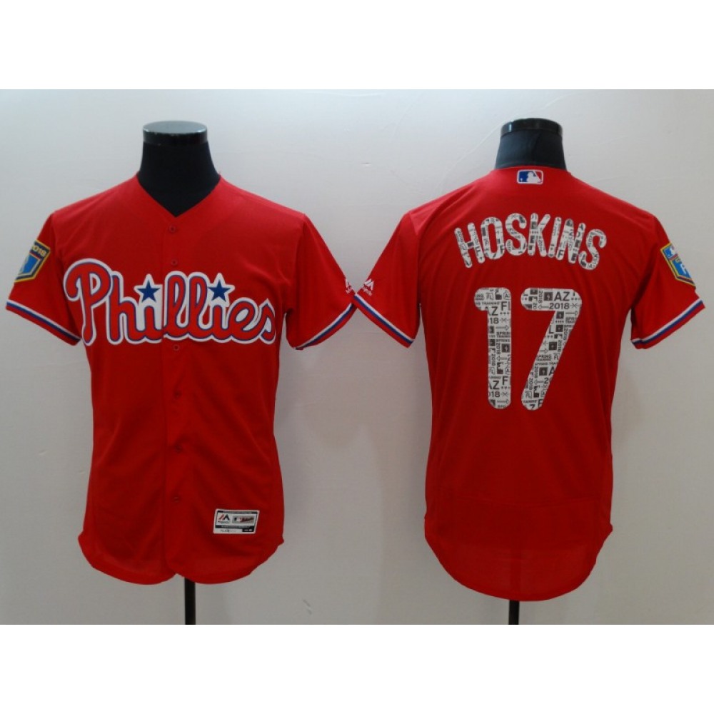 Men's Philadelphia Phillies #17 Rhys Hoskins Red 2018 Spring Training Flexbase Stitched MLB Jersey 1