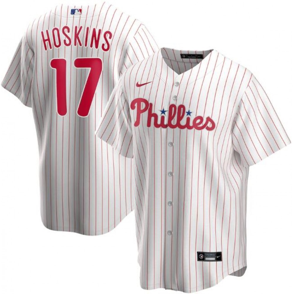 Men's Philadelphia Phillies #17 Rhys Hoskins White Cool Base Stitched Jersey 1