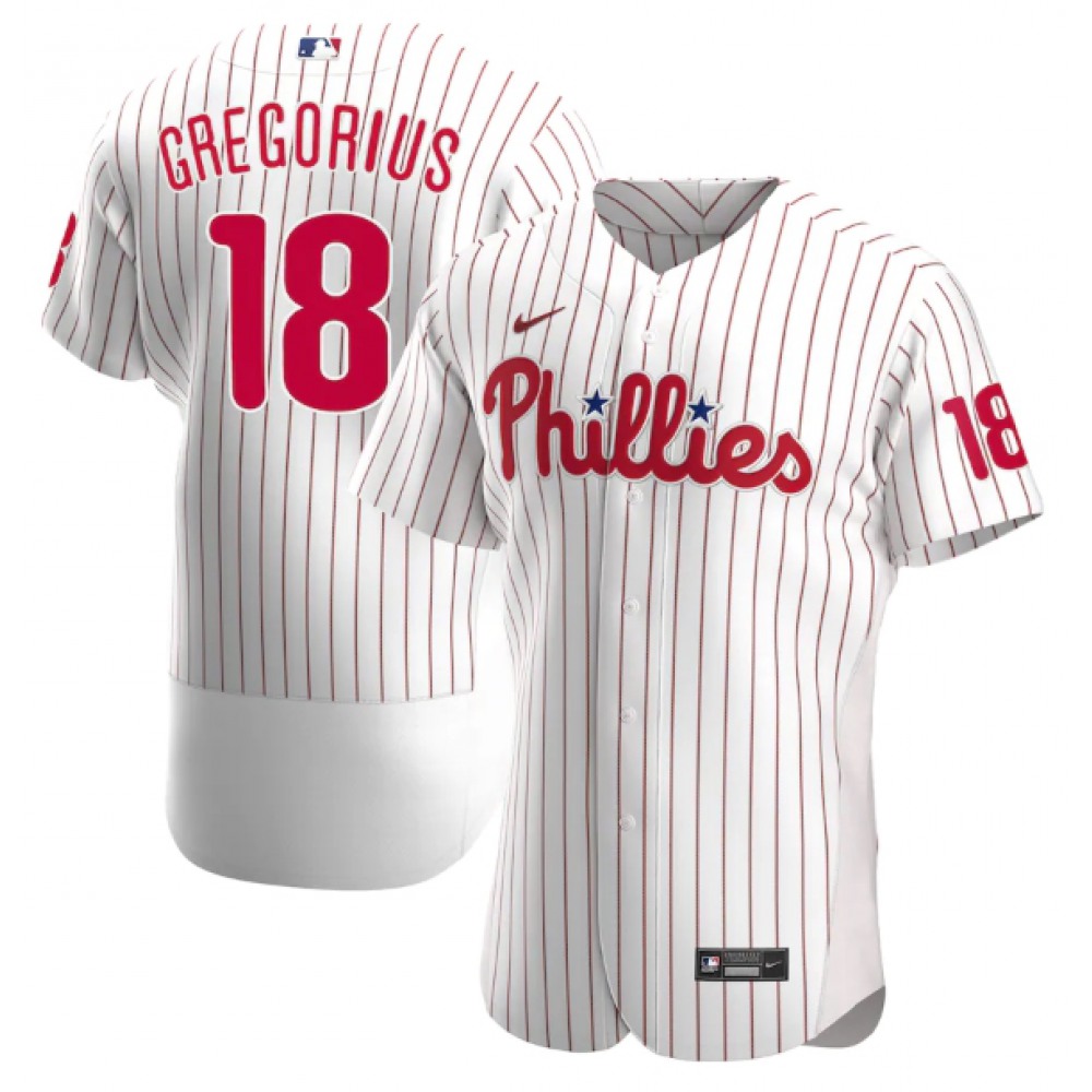 Men's Philadelphia Phillies #18 Didi Gregorius White Flex Base Stitched Baseball Jersey 1