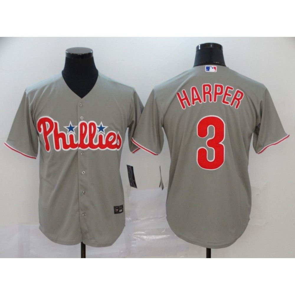 Men's Philadelphia Phillies #3 Bryce Harper Grey Cool Base Stitched MLB Jersey 1