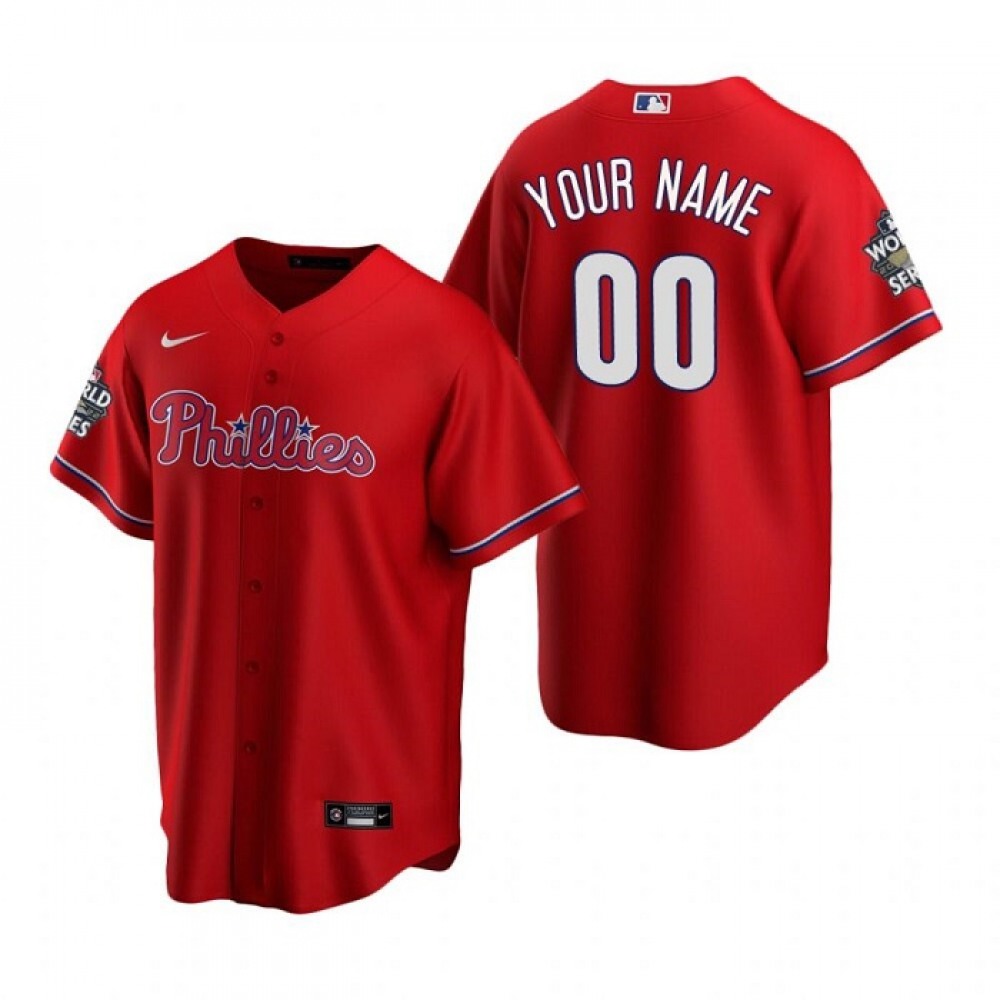 Men's Philadelphia Phillies ACTIVE Player Custom Red World Series Cool Base Stitched Baseball Jersey 1