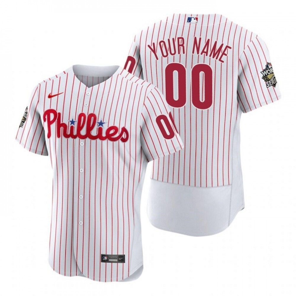 Men's Philadelphia Phillies ACTIVE Player Custom White 2022 World Series Flex Base Stitched Baseball Jersey 1