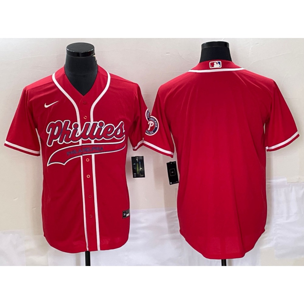 Men's Philadelphia Phillies Blank Red Cool Base Stitched Baseball Jersey 1