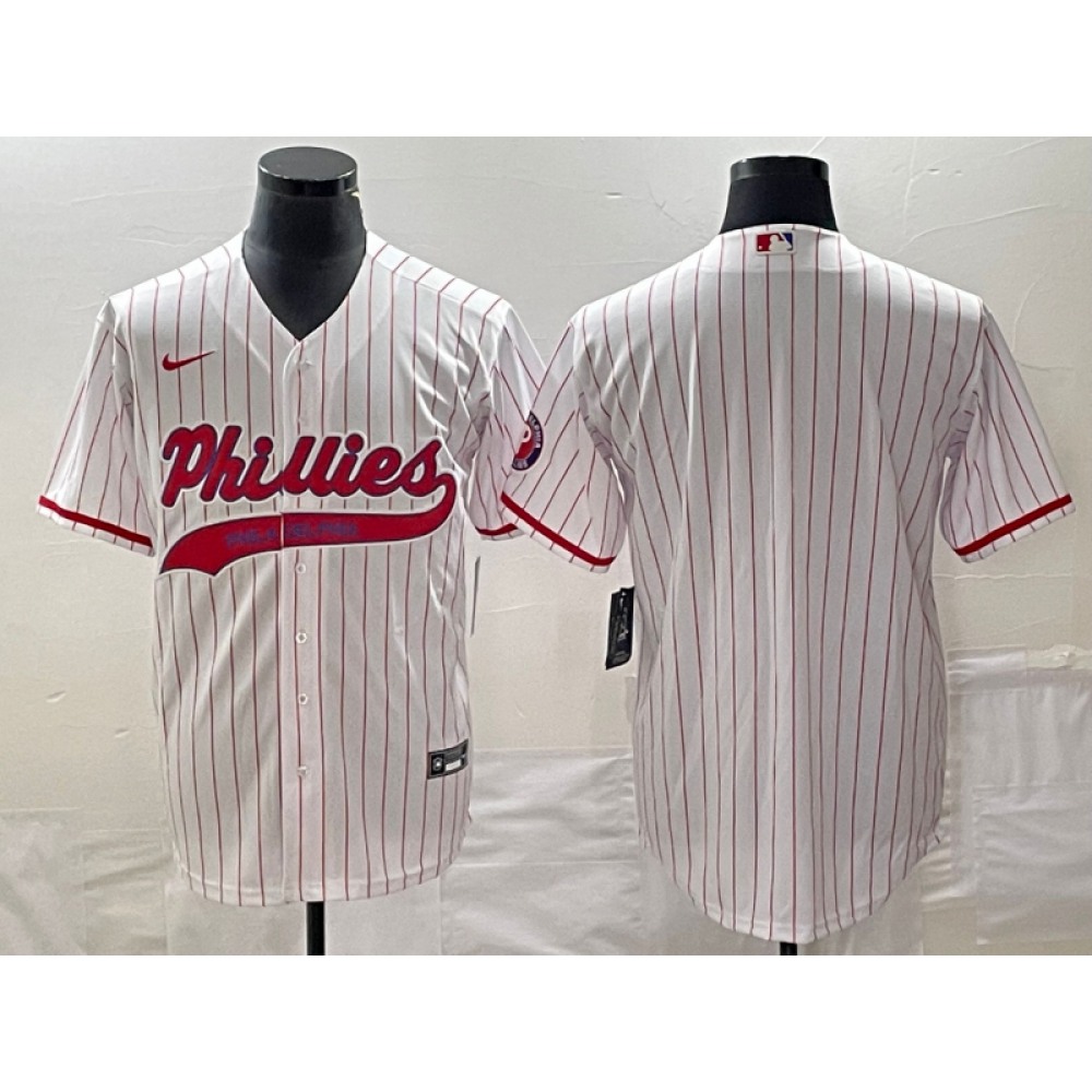 Men's Philadelphia Phillies Blank White Cool Base Stitched Baseball Jersey 1