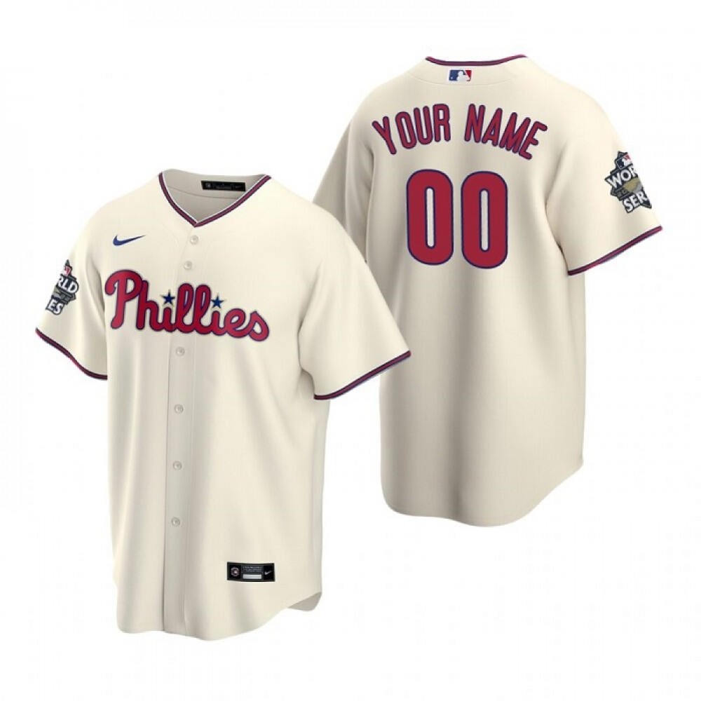 Men's Philadelphia Phillies Customized Cream 2022 World Series Cool Base Stitched Baseball Jersey 1