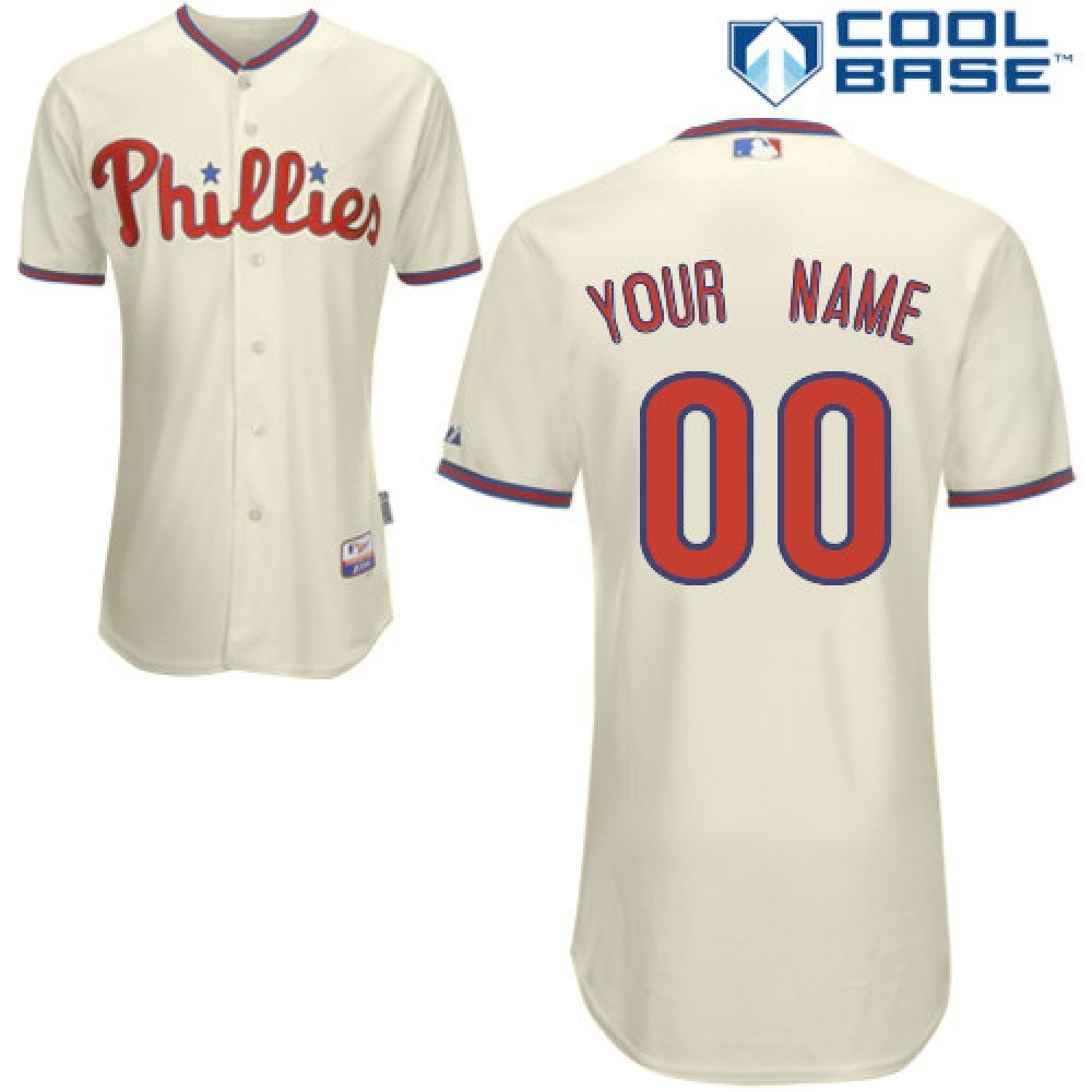 Men's Philadelphia Phillies Customized Cream Cool Base Stitched Baseball Jersey 1